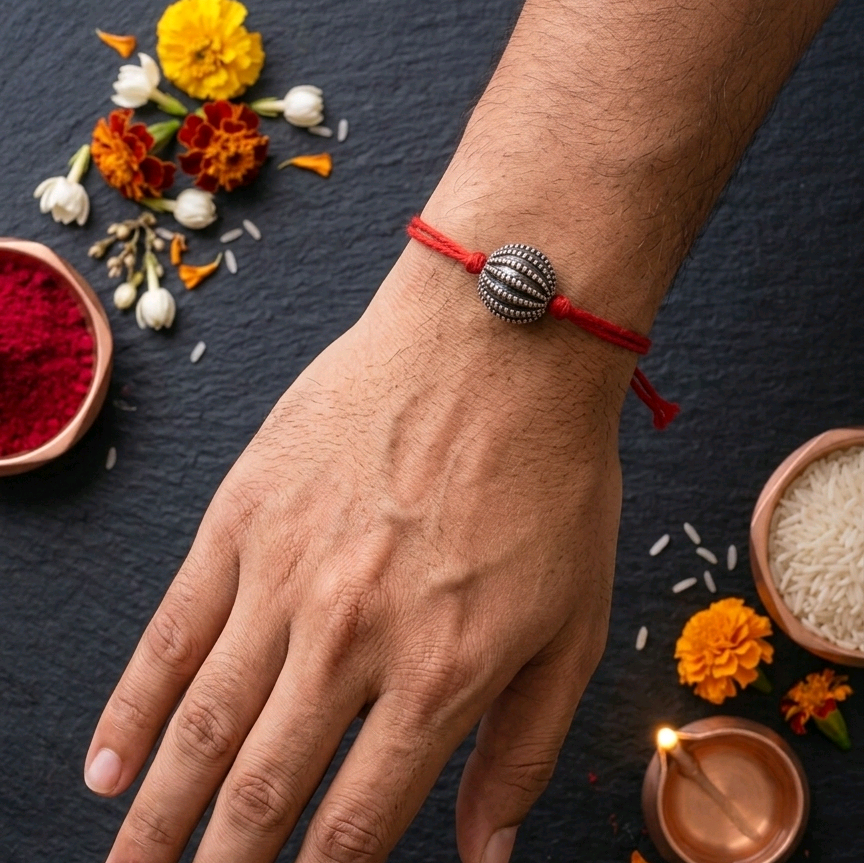 Silver Ball Rakhi 